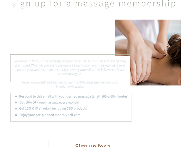 Email design promoting a massage membership.